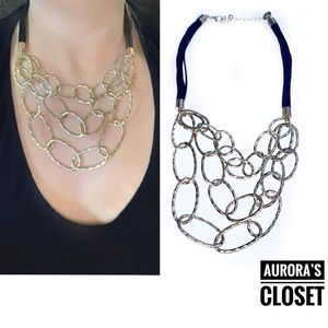 Natasha Couture Silver Layered Rings Necklace Bib